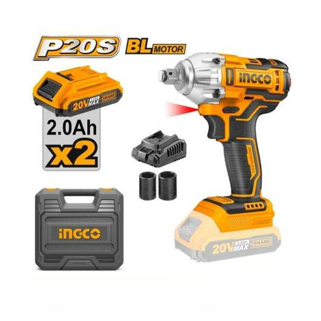 Ingco 1/2" Lithium-Ion Cordless Impact Wrench 300NM with Two 20V 2.0Ah Batteries & Charger - CIWLI2038 Auto Supply Master