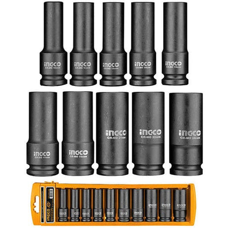 Ingco ½″ 10 Pieces Deep Impact Socket Set - HKISSD12102L Auto Supply Master
