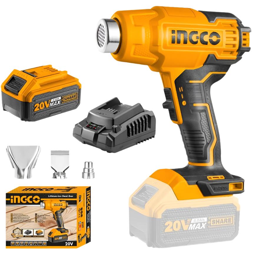 Ingco Lithium-Ion Cordless Heat Gun with 20V 4.0Ah & Charger - HGLI20025 Auto Supply Master