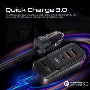 Promate 120W RapidCharge™ Car Charger with Multi-Port Backseat Charging Hub - Gearhub-120W Auto Supply Master