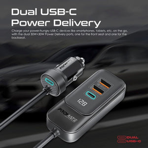 Promate 120W RapidCharge™ Car Charger with Multi-Port Backseat Charging Hub - Gearhub-120W Auto Supply Master