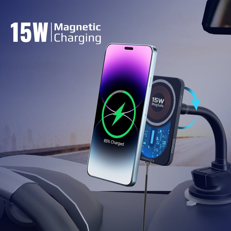 Promate 15W MagSafe Transparent Car Wireless Charger - LucidMount-15 Auto Supply Master