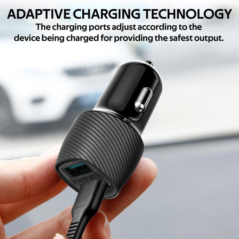 Promate 3.4A Dual Car Charger with USB-A Port & Lightning Charging Cable - Voltrip-i Auto Supply Master