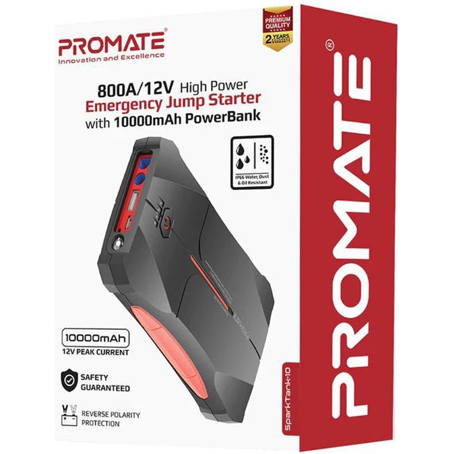 Promate 800A/12V Car Jump Starter with 10000mAh Power Bank - SparkTank-10 Auto Supply Master