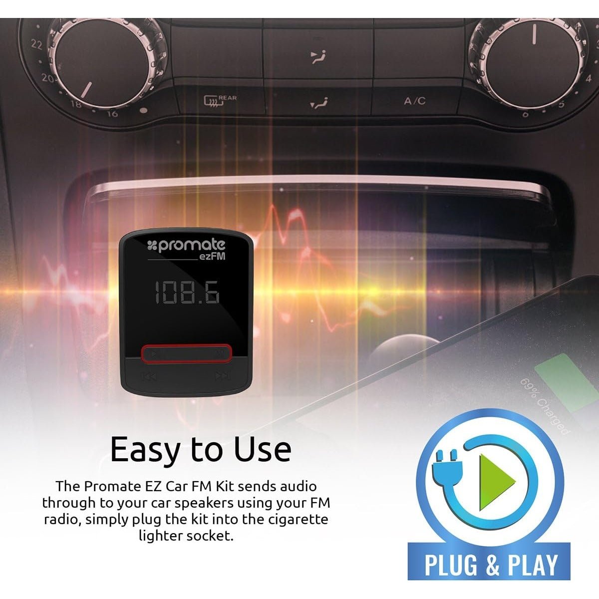 Promate Car FM Modulator with USB Charging Port - EzFM Auto Supply Master