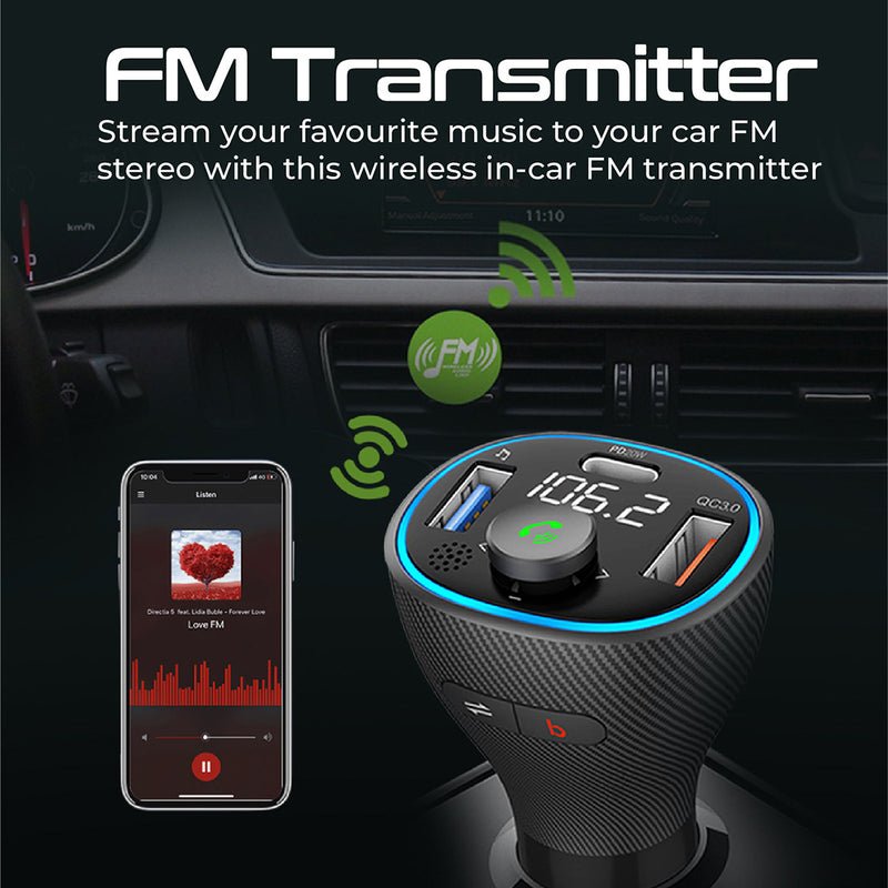 Promate Universal Wireless Hands-free Kit with FM Transmitter & Charging Ports - PowerTune-38W Auto Supply Master