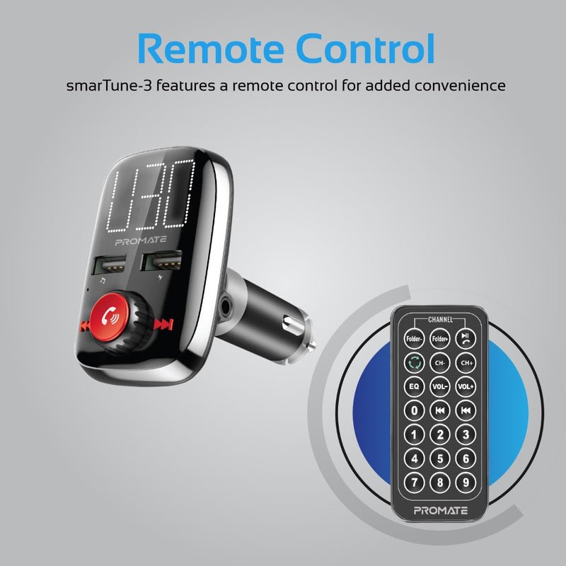 Promate Wireless In-Car FM Transmitter With Dual USB Charging Ports - SmarTune-3 Auto Supply Master