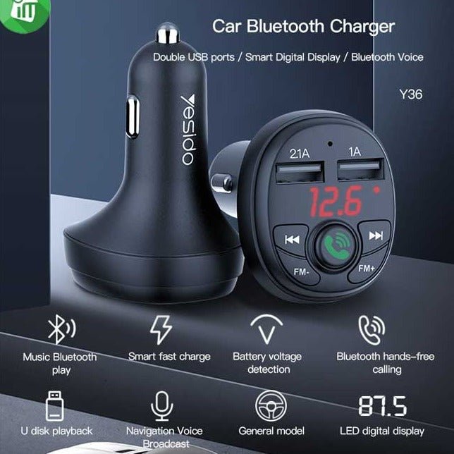 Yesido Car FM Transmitter, Bluetooth & MP3 with Dual USB Charging Ports - Y36 Auto Supply Master