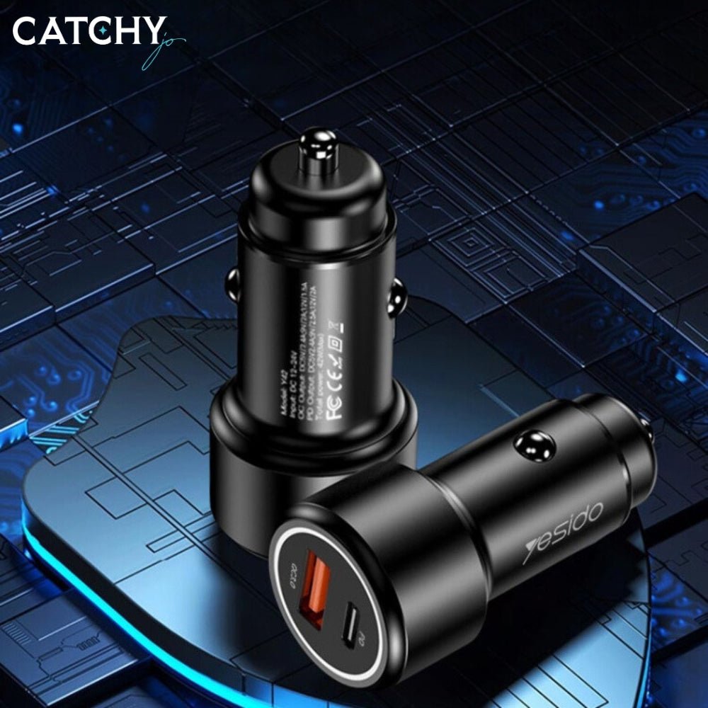 Yesido Fast Charging Car Charger 42W with Dual USB & Type-C Ports - Y42 Auto Supply Master